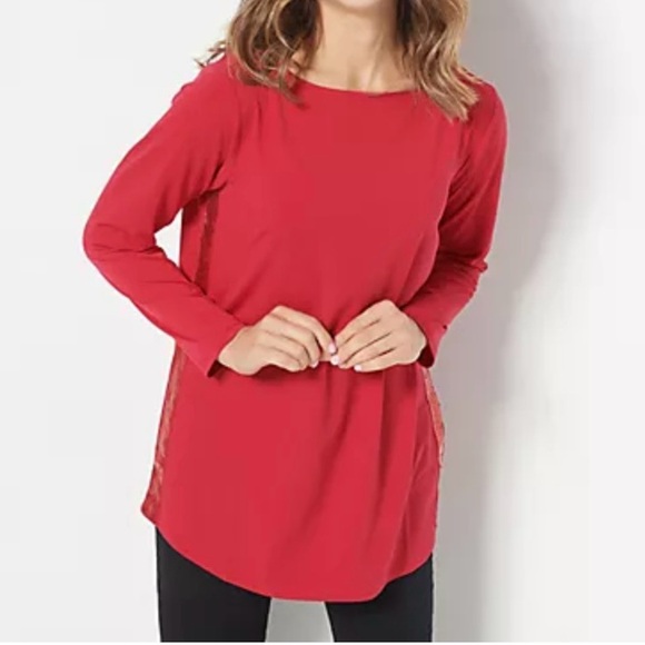 Joan Rivers Long Sleeve Luxe Knit Top with Side Seam Sequin Detail Black Large - Picture 5 of 6